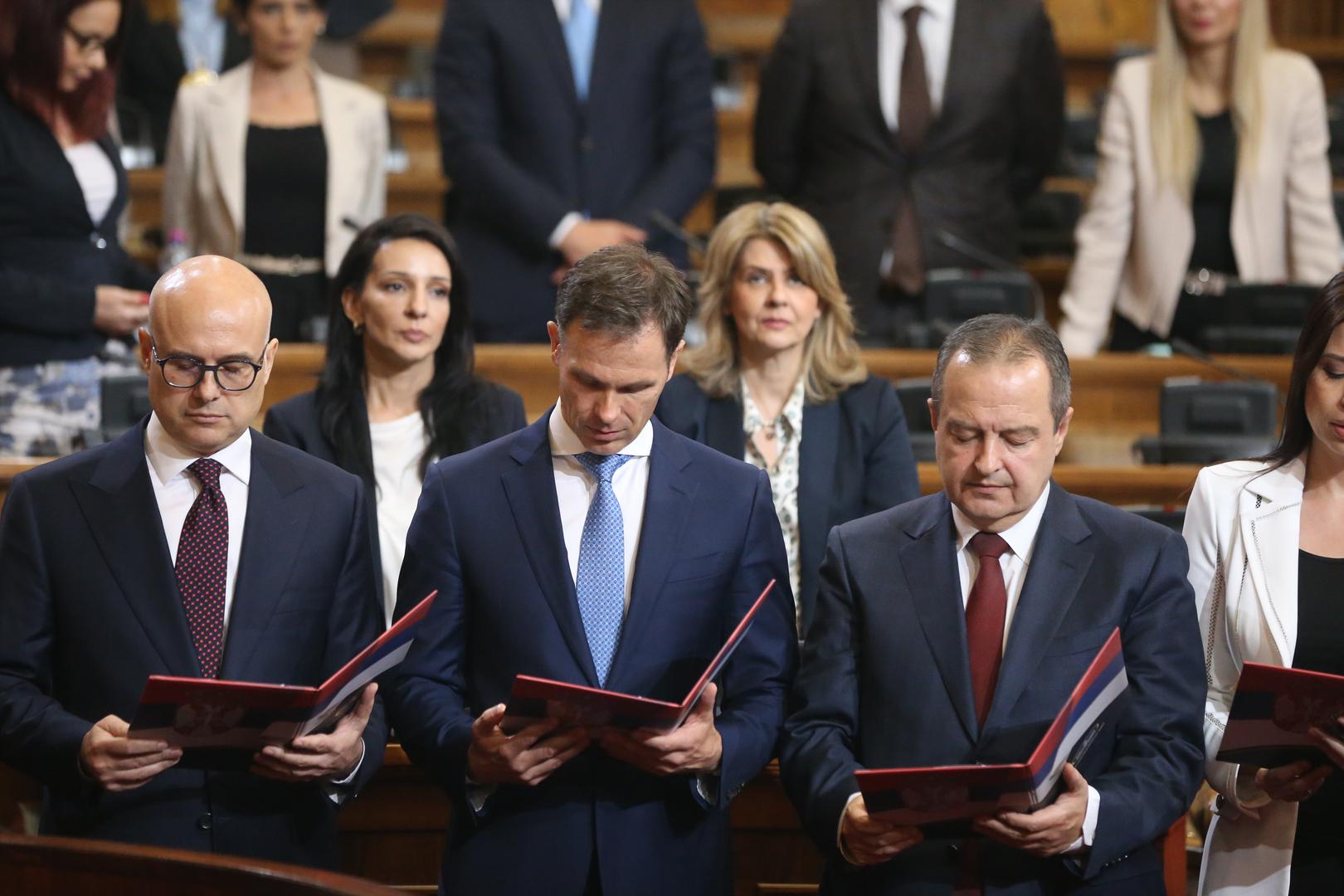 02, May, 2024, Belgrade - The Prime Minister of the Republic of Serbia, Milos Vucevic, and the ministers took the oath in the Assembly of the Republic of Serbia, and with that, their mandate officially began. Milos Vucevic, Sinisa Mali, Ivica Dacic. Photo: F.S./ATAImages02, maj, 2024, Beograd - Predsednik Vlade Republike Srbije Milos Vucevic i ministri polozili su zakletvu u Skupstini Republike Srbije, a time je poceo i zvanicno da im tece mandat. Photo: F.S./ATAImages Photo: F.S./ATAImages/PIXSELL