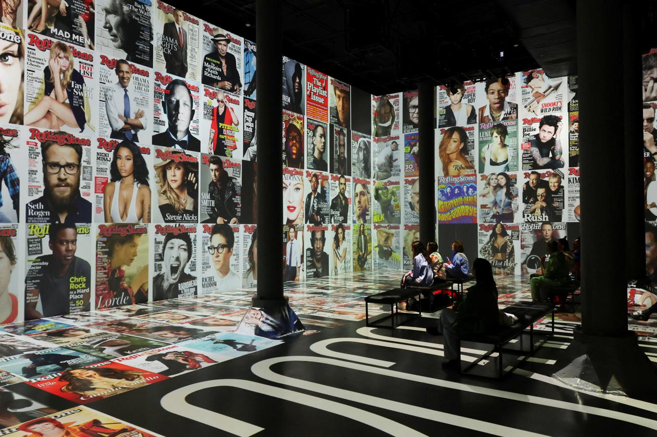 Screen displays during Rolling Stone presents: AMPLIFIED exhibition at ARTECHOUSE in New York City