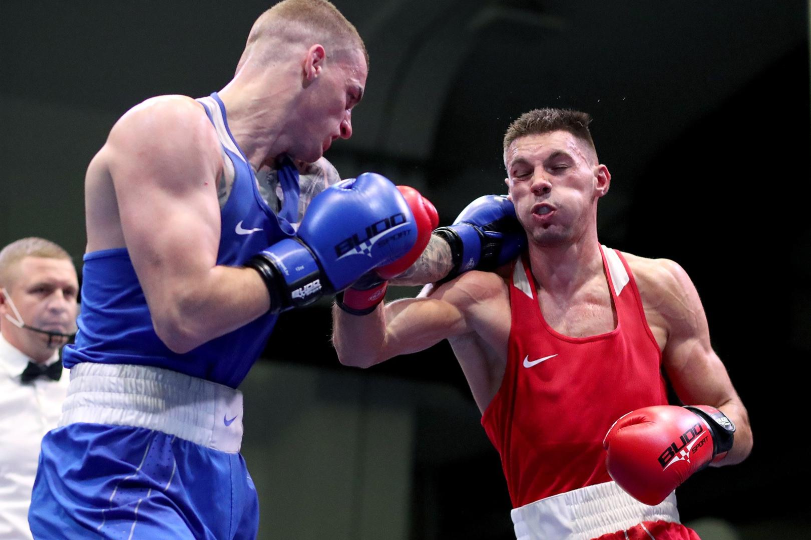 10.10.2020., Zagreb - Medjunarodni turnir u boksu Grand Prix Zagreb 2020. Finale. Srednja kategorija 75kg, Gabriel Veocic, Hrvatska - Sleb Bakshi, Rusija.Photo: Igor Kralj/PIXSELL