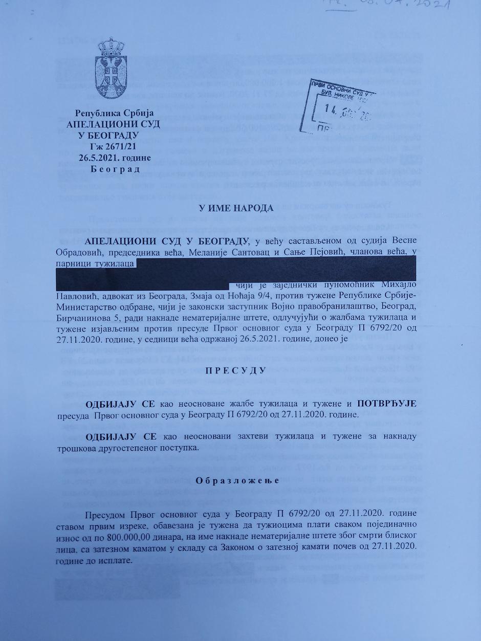 Srbija isplatila odštetu obiteljima triju žrtava na Ovčari i u Sotinu