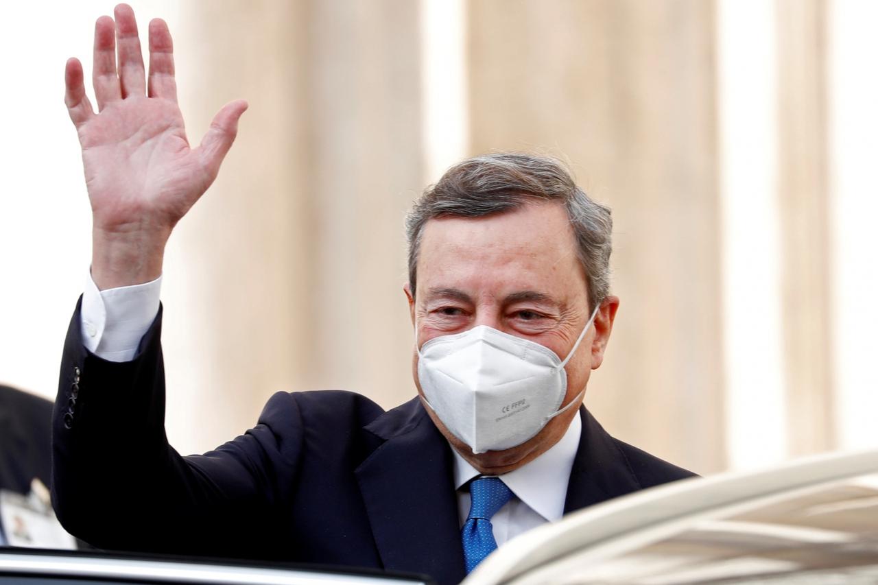 Former European Central Bank President Mario Draghi leaves Monte Citorio, in Rome