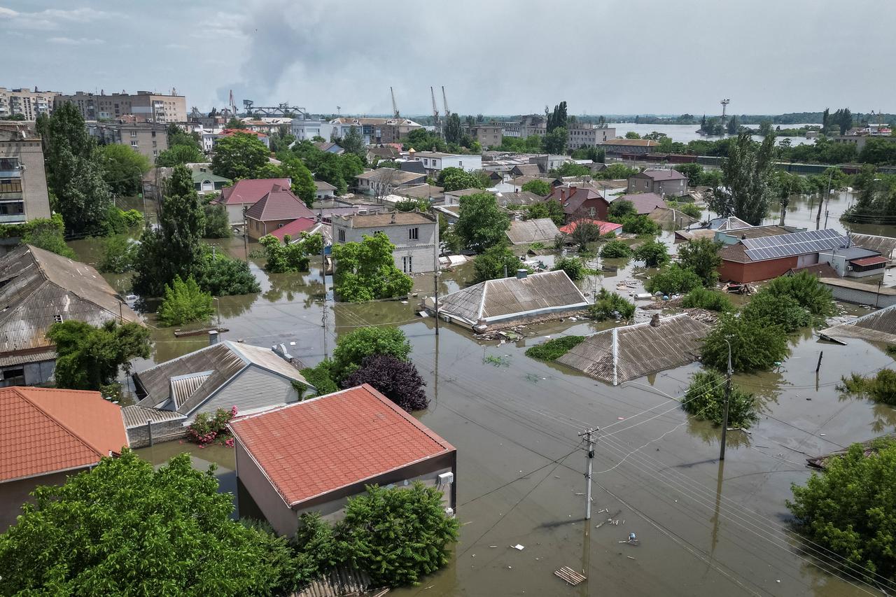 A view shows a flooded area after the Nova Kakhovka dam breached, in Kherson