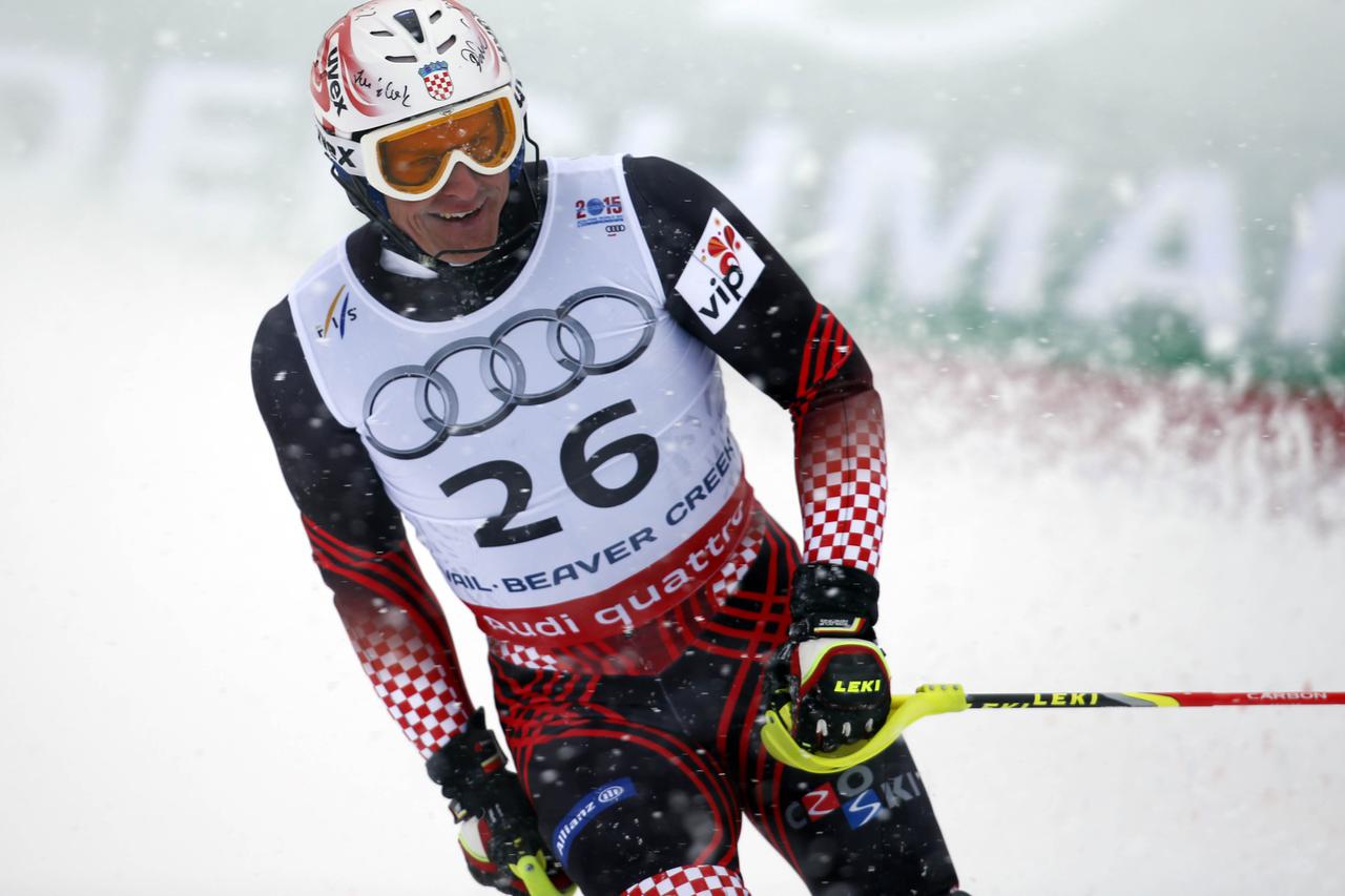 Feb 15, 2015; Beaver Creek, CO, USA; Ivica Kostelic of Croatia reacts after run two of the  men's slalom in the FIS alpine skiing world championships at Birds of Prey Racecourse. Mandatory Credit: Jeff Swinger-USA TODAY Sports