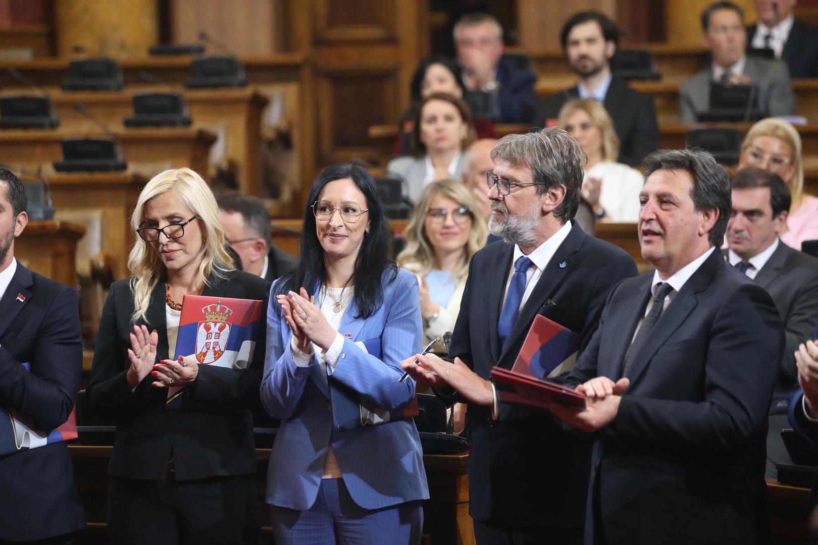 02, May, 2024, Belgrade - The Prime Minister of the Republic of Serbia, Milos Vucevic, and the ministers took the oath in the Assembly of the Republic of Serbia, and with that, their mandate officially began. Maja Popovic, Tomislav Zigmanov, Bratislav Gasic. Photo: F.S./ATAImages02, maj, 2024, Beograd - Predsednik Vlade Republike Srbije Milos Vucevic i ministri polozili su zakletvu u Skupstini Republike Srbije, a time je poceo i zvanicno da im tece mandat. Photo: F.S./ATAImages Photo: F.S./ATAImages/PIXSELL