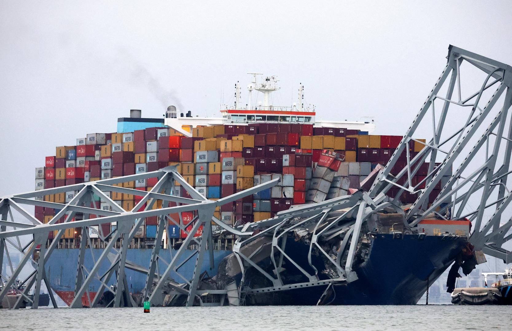 A view of the Dali cargo vessel which crashed into the Francis Scott Key Bridge causing it to collapse in Baltimore, Maryland, U.S., March 27, 2024. REUTERS/Mike Segar Photo: MIKE SEGAR/REUTERS