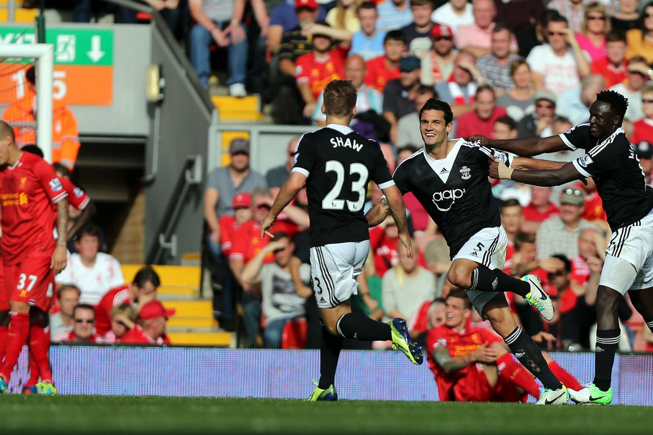 Soccer - Barclays Premier League - Liverpool v Southampton - AnfieldSouthampton's Dejan Lovren celebrates his goal during the Barclays Premier League match at Anfield, Liverpool.Peter Byrne Photo: Press Association/PIXSELL