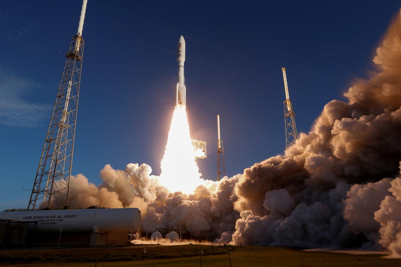 A United Launch Alliance Atlas V rocket carrying NASA's Mars 2020 Perseverance Rover vehicle lifts off from the Cape Canaveral Air Force Station