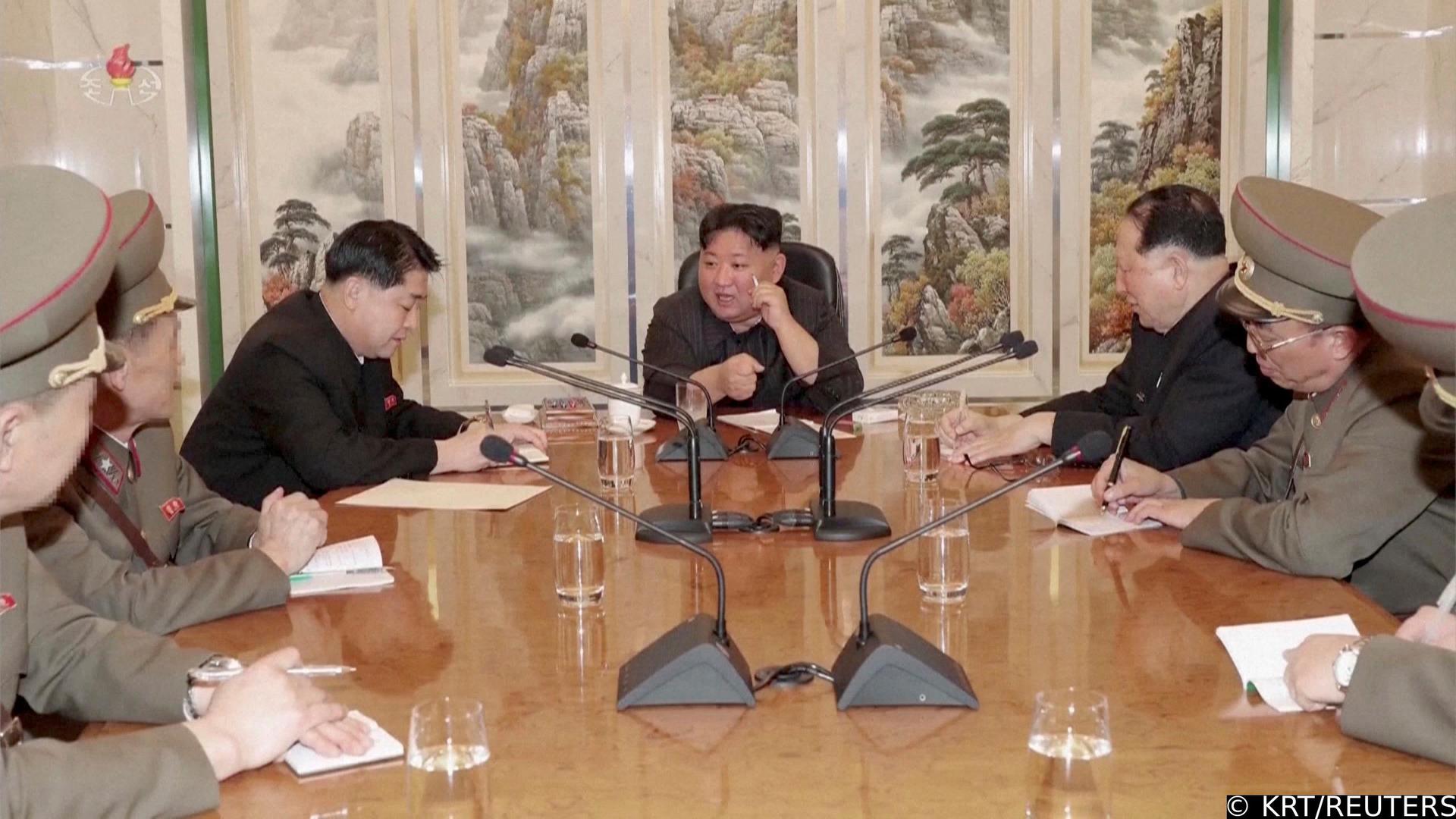 A screen grab shows North Korean leader Kim Jong Un speaking with officials at an undisclosed location in this undated still image used in a video.  KRT/via Reuters TV/Handout via REUTERS   THIS IMAGE HAS BEEN SUPPLIED BY A THIRD PARTY. NORTH KOREA OUT. NO COMMERCIAL OR EDITORIAL SALES IN NORTH KOREA Photo: KRT/REUTERS