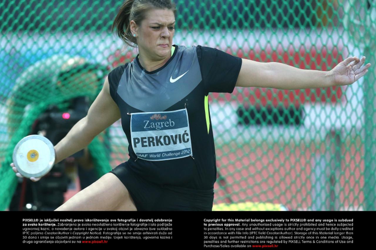 '04.09.2012., Mladost, Zagreb - 62. memorijal Borisa Hanzekovica, atletski miting IAAF World Challenge Zagreb 2012. Bacanje diska, zene. Sandra Perkovic. Photo: Sanjin Strukic/PIXSELL'