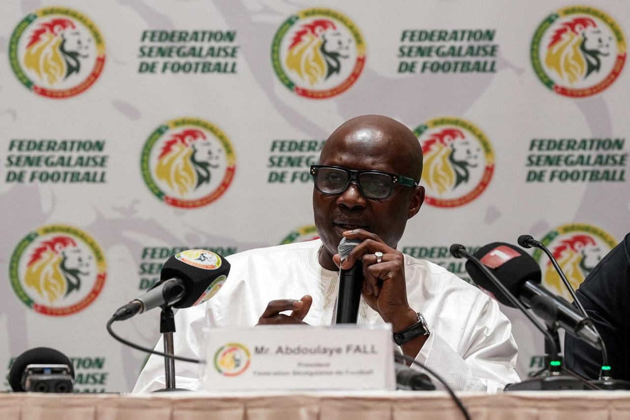 Abdoulaye Fall, president of the Senegalese Football Federation (FSF), speaks at a press conference, in Dakar, Senegal,