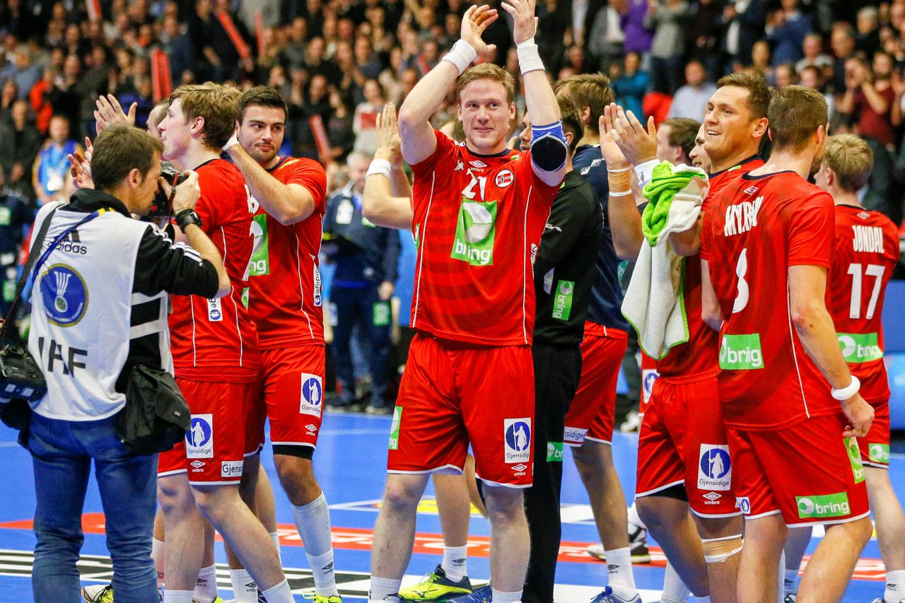 Men's Handball - Hungary v Norway - 2017 Men's World Championship, Quarter-Finals - Halle Olympique, Albertville, France - 24/01/17 - Norway's players react after winning.  REUTERS/Robert Pratta