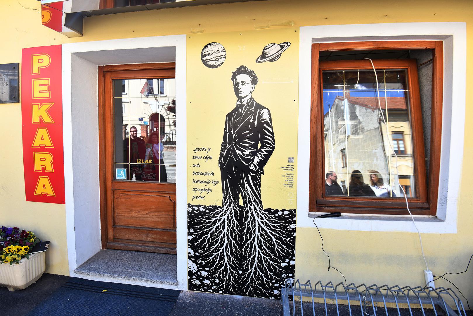 11.05.2026., Cakovec- Zamjenica gradonacelnice Lana Remar i umjetnik Daniel Hampamer Kiga otkrili mural posvecen skladatelju Josipu Stolceru Slavenskom pod nazivom "Odjeci beskonacnih harmonija". Photo: Vjeran Zganec Rogulja/PIXSELL