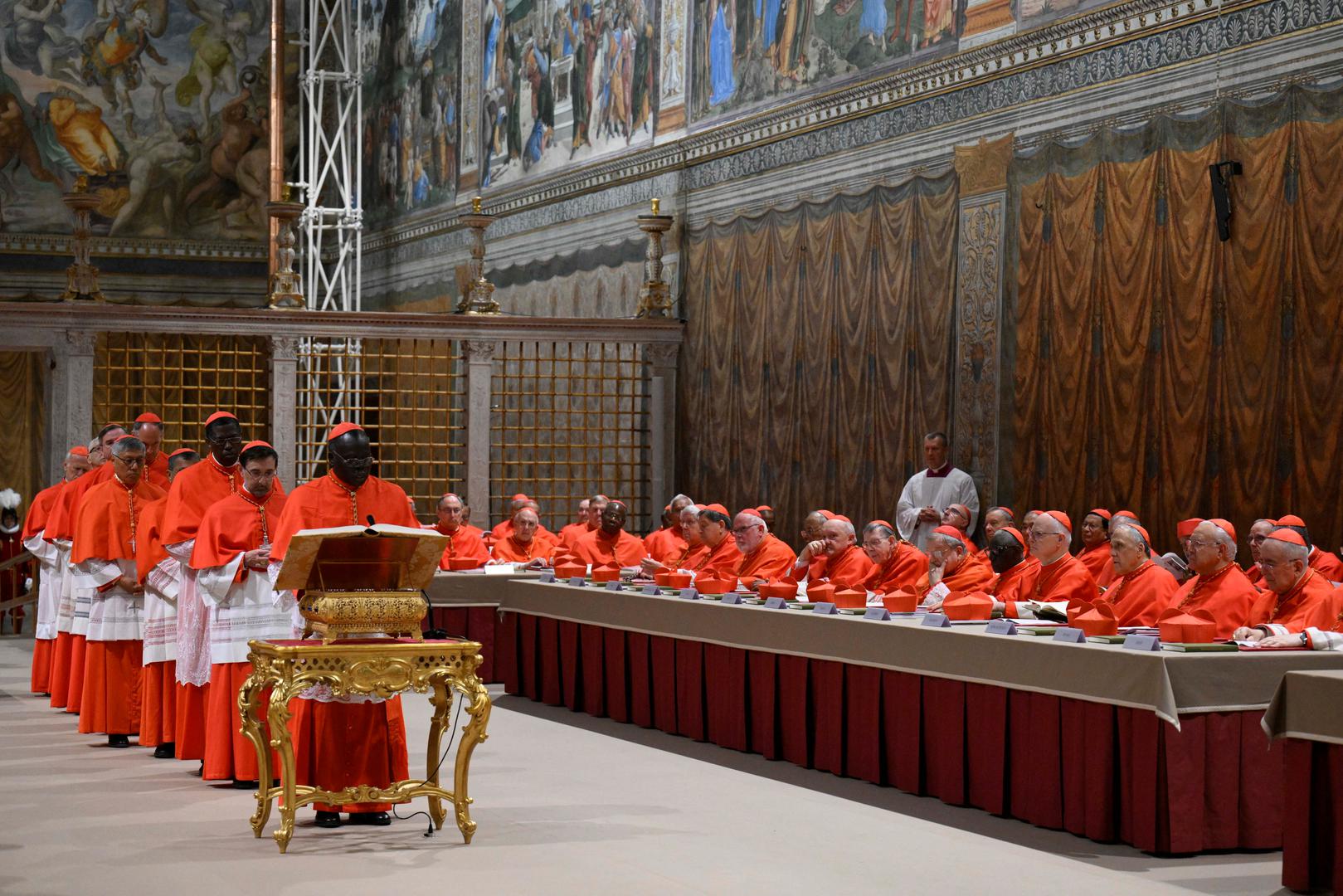 Cardinals pray in the Sistine Chapel, ahead of the conclave to elect the next pope at the Vatican, May 7, 2025. Vatican Media/Handout via REUTERS    THIS IMAGE HAS BEEN SUPPLIED BY A THIRD PARTY Photo: VATICAN MEDIA/REUTERS