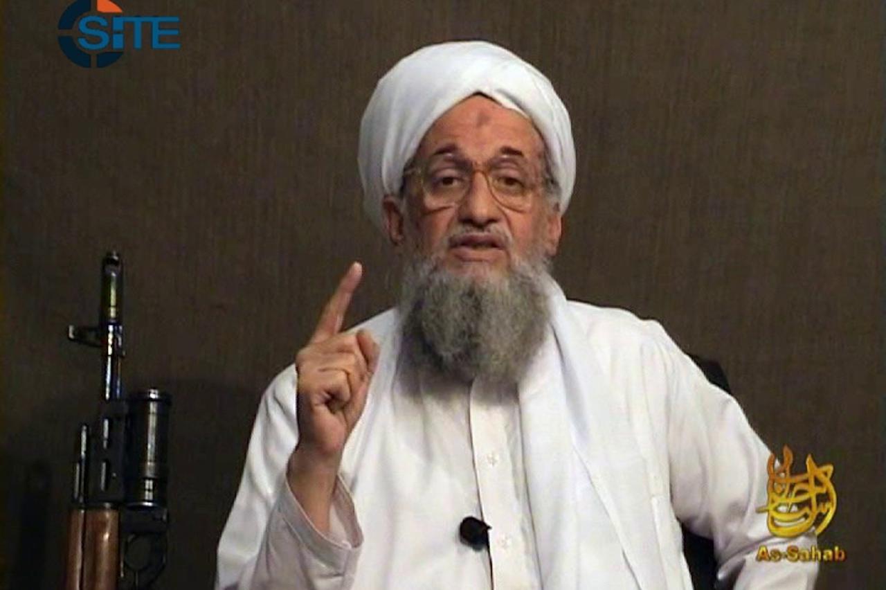 '(FILES) This image provided by SITE Intelligence Group shows Ayman al-Zawahiri as he gives a eulogy for fellow al-Qaeda leader Osama bin Laden in a video released on jihadist forums on June 8, 2011. 