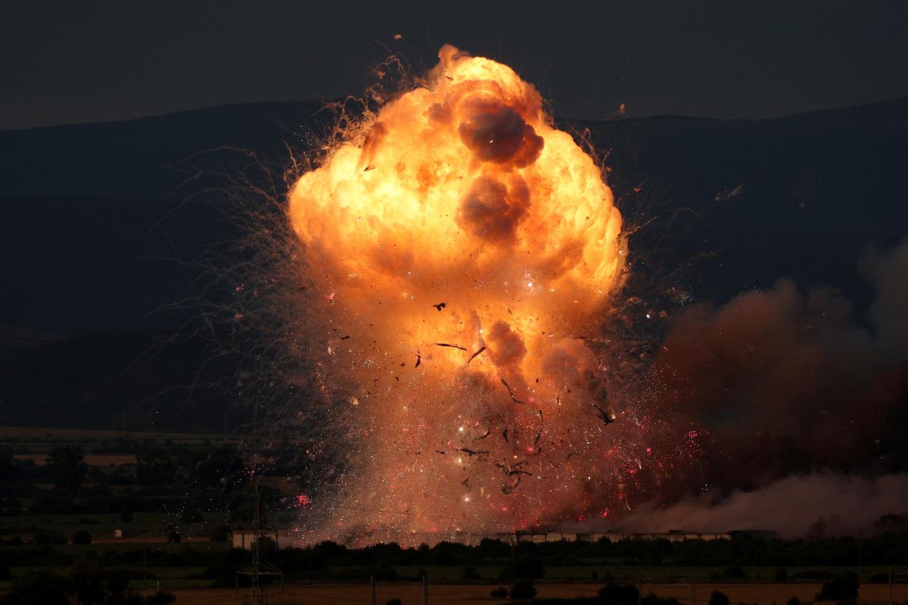 Explosions at a fireworks warehouse in the town of Elin Pelin