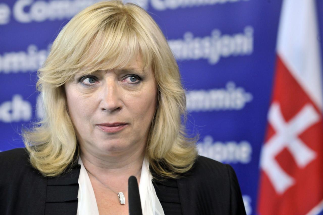 'Slovak Prime minister Iveta Radicova gives a joint press conference with European Commission President Jose Manuel Barroso (not pictured) after their working session on July 13, 2010 at the EU headqu