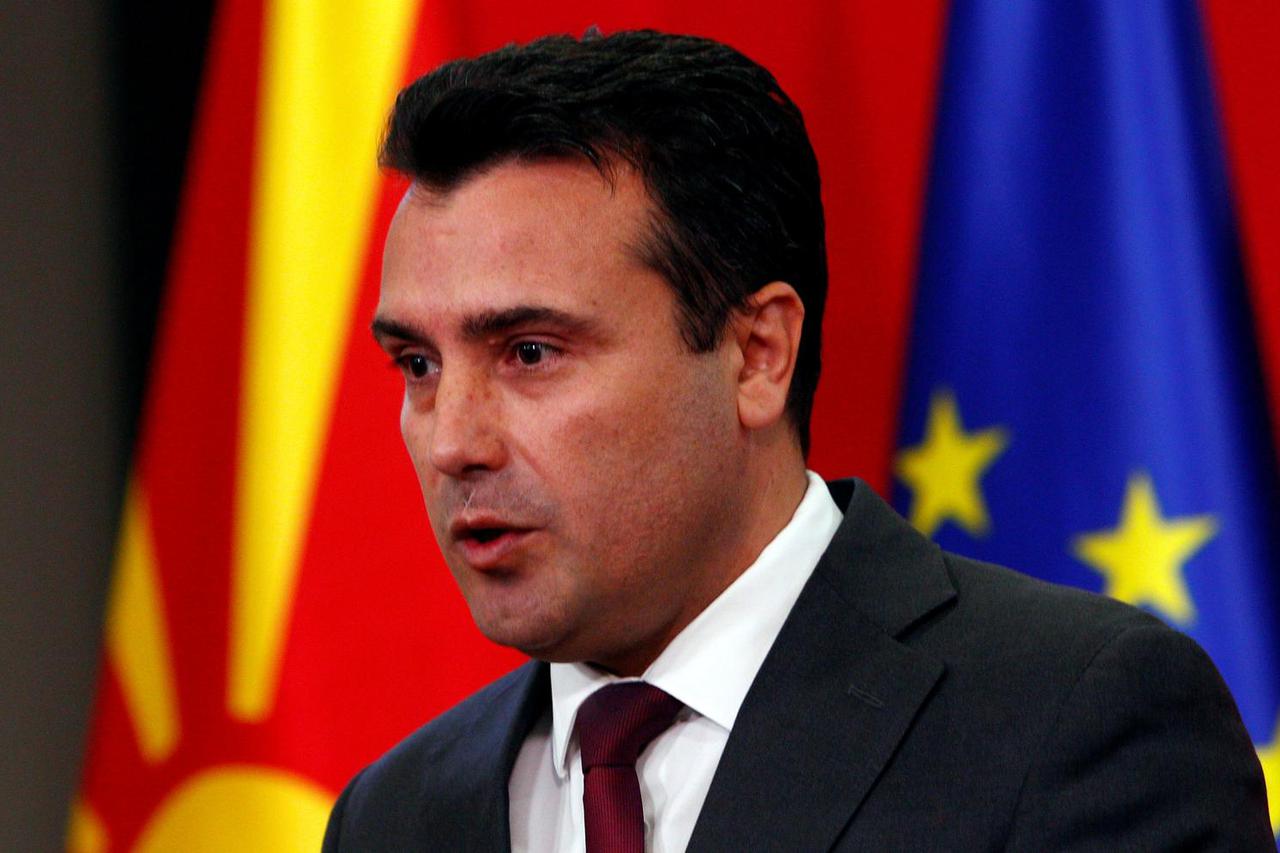 FILE PHOTO: North Macedonia's PM  Zaev addresses the press during a news conference in Skopje