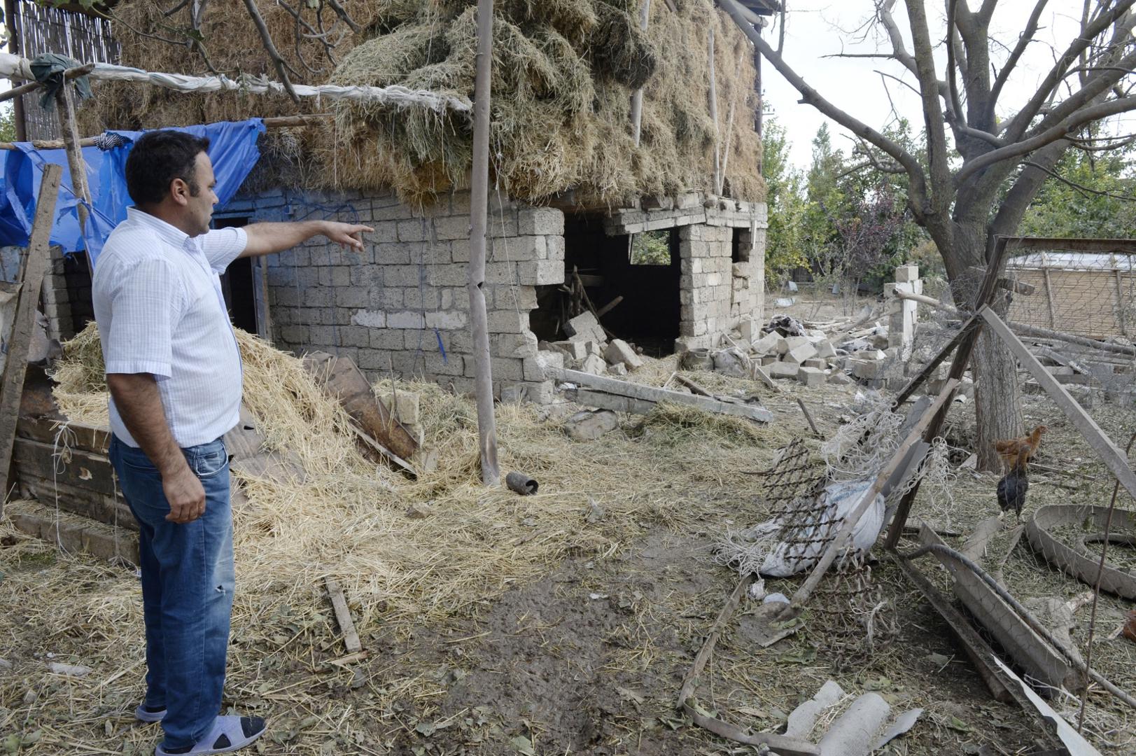 AZERBAIJAN-ARMENIA-CLASHES-CASUALTIES (201001) -- BAKU, Oct. 1, 2020 (Xinhua) -- A man shows a house damaged during the new round of Nagorno-Karabakh conflict between Azerbaijan and Armenia in Fuzuli district of Azerbaijan, Sept. 30, 2020.
  The new round of Nagorno-Karabakh conflict between Azerbaijan and Armenia Wednesday entered its 4th day, with more casualties revealed by the two sides. (Photo by Tofik Babayev/Xinhua) Tofik Babayev  Photo: XINHUA/PIXSELL
