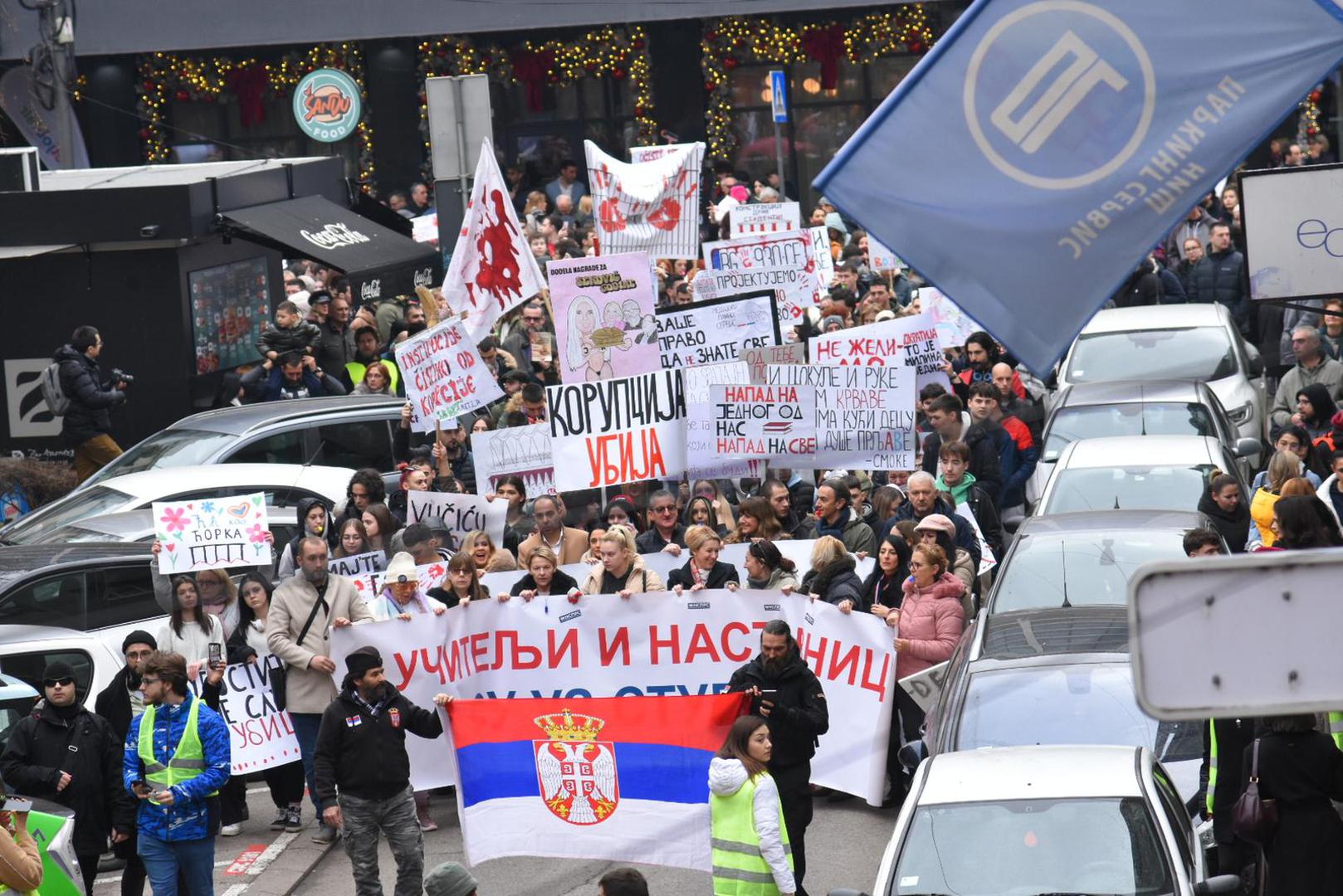 24, January, 2025, Nis -A huge number of citizens gathered in the center of Niš to support students in a protest walk and a 15-minute tribute to the victims of the Novi Sad Railway Station. Photo: Radule Perisic/ATAImages24, januar, 2025, Nis - Ogroman broj gradjana se okupio u centru Nisa da podrzi studente u protestnoj setnji i 15-minutnom odavanju poste nastradalima na Zeleznickoj stanici u Novom Sadu. Photo: Radule Perisic/ATAImages Photo: Radule Perisic/ATAImages/PIXSELL