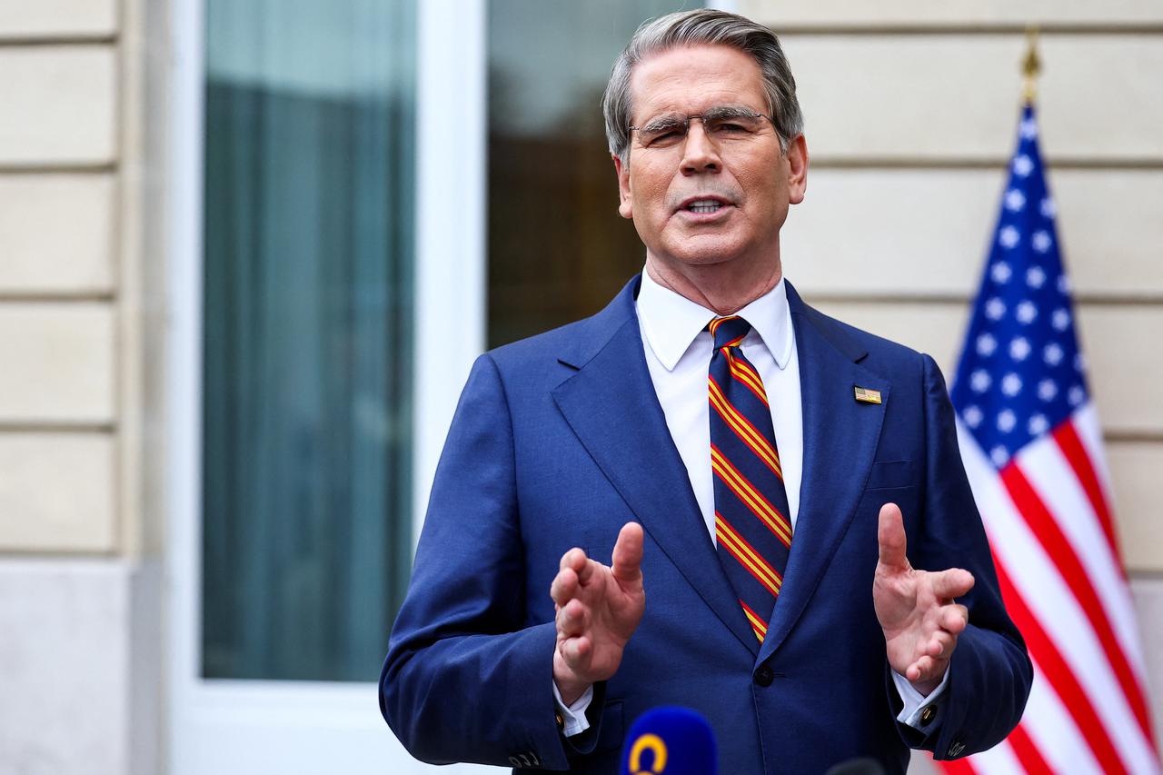 U.S. Treasury Secretary Scott Bessent speaks to the media after two days of meetings with a Chinese delegation, in Paris
