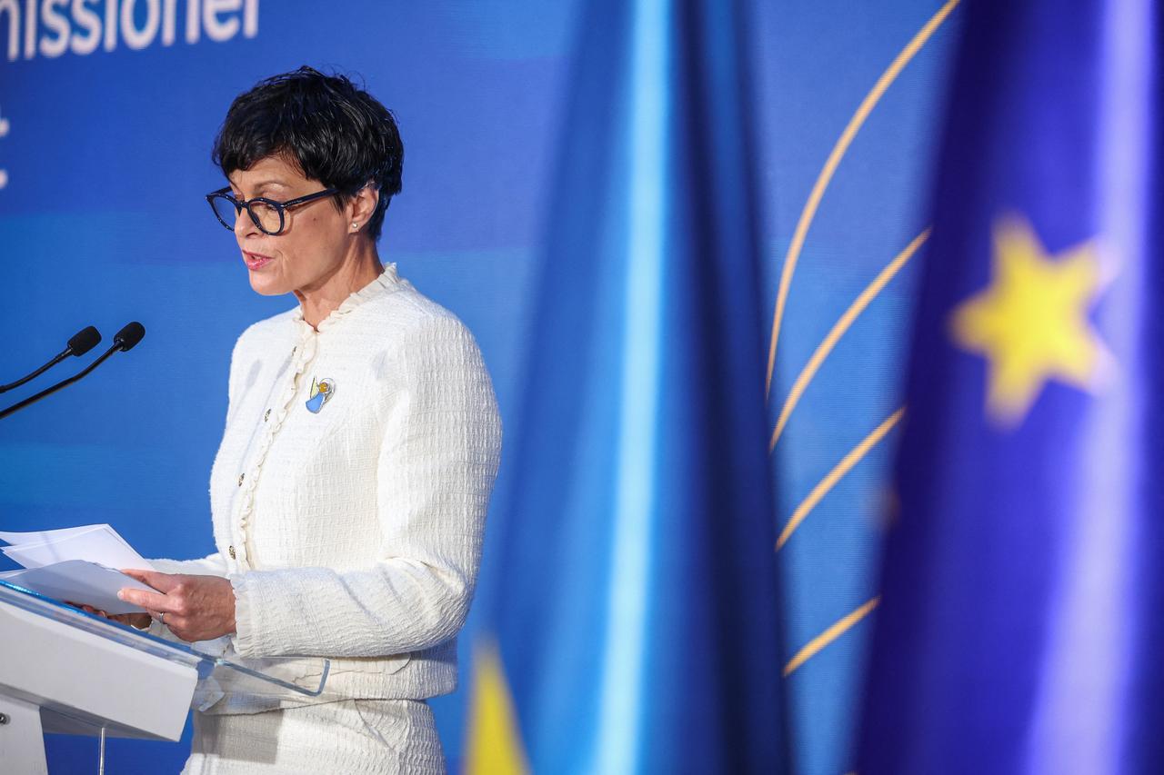 European Enlargement Commissioner Marta Kos attends a forum, in Kyiv