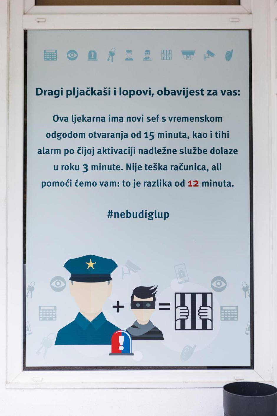 Zagreb: Na ljekarni postavljena poruka za razbojnike