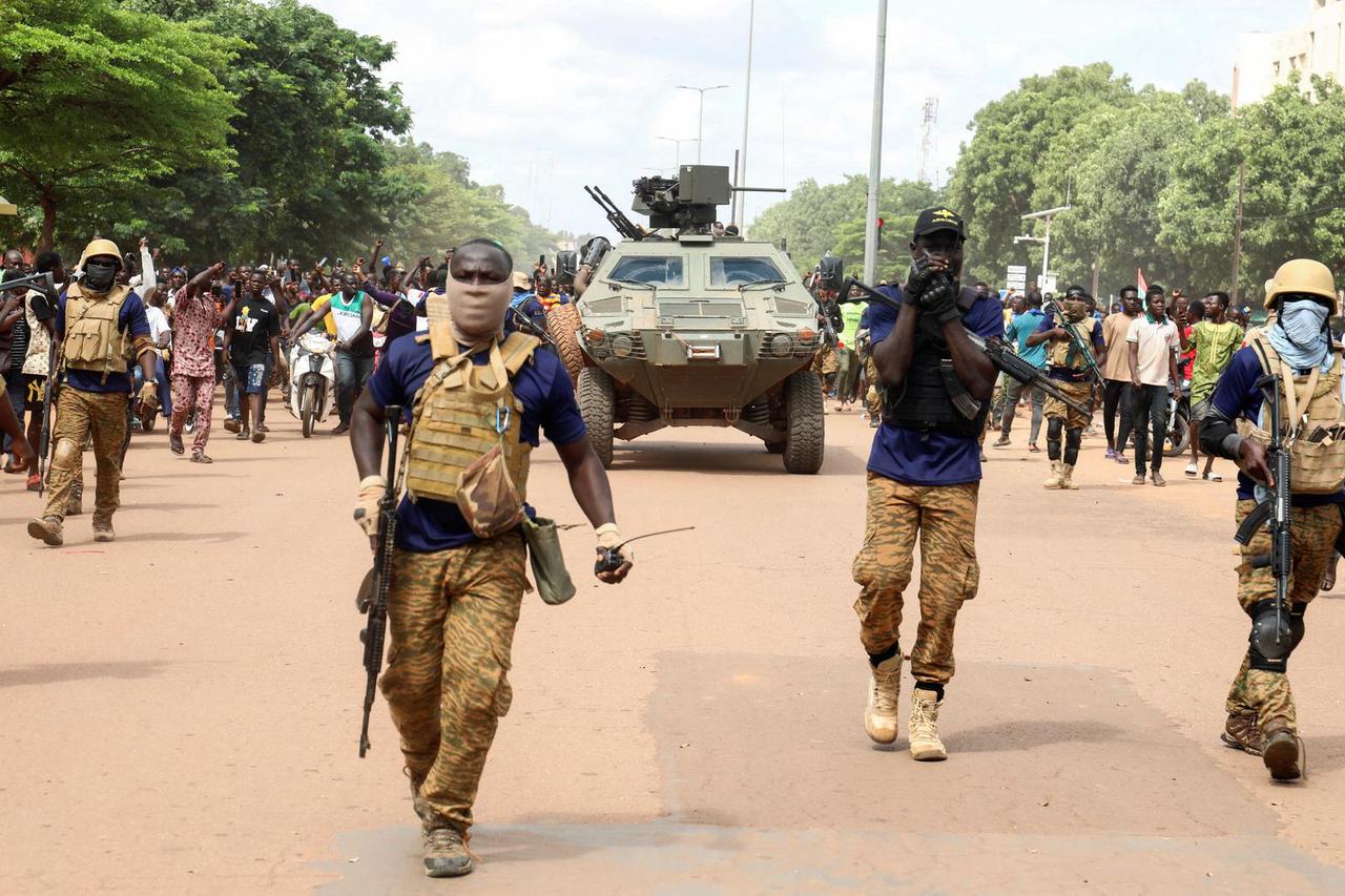 Burkina Faso's self-declared new leader Ibrahim Traore arrives at the national television in Ouagadougou