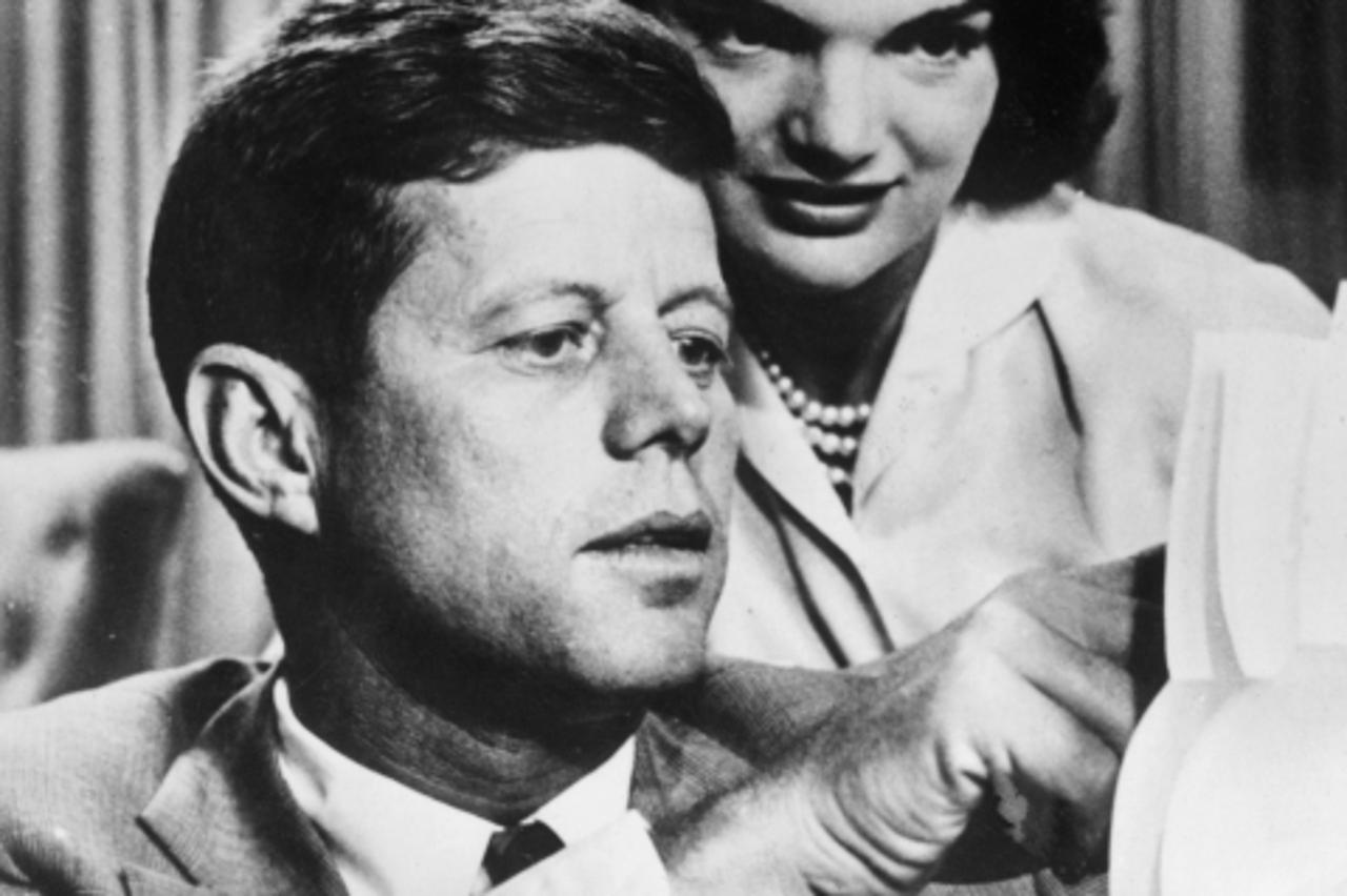 \'A photo dated 1950\'s shows John F. Kennedy with his wife Jacqueline Bouvier Kennedy.\'