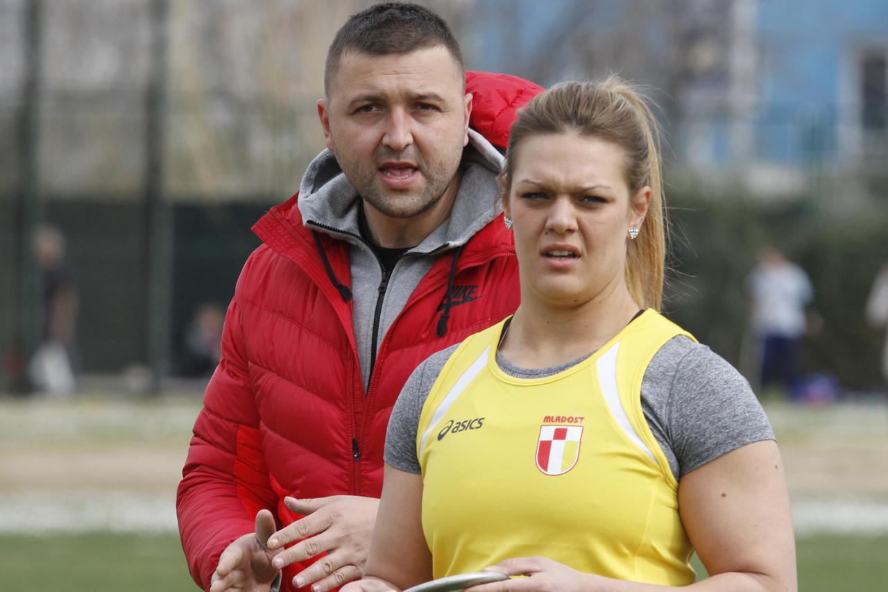 08.03.2015., stadion Park mladezi, Split - Zimsko bacacko prvenstvo Hrvatske, Sandra Perkovic s trenerom i deckom Edisom Elkasovicem.   Photo: Tino Juric/PIXSELL