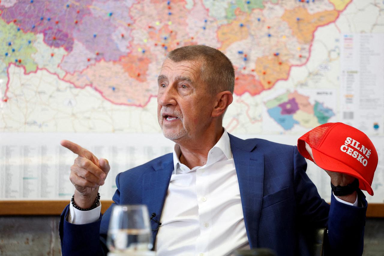 FILE PHOTO: The leader of ANO party Andrej Babis attends an interview with Reuters in Prague