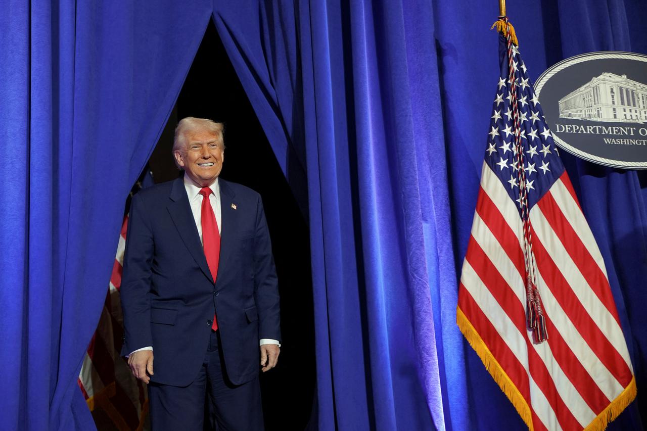 U.S. President Donald Trump meets Department of Justice workers in Washington
