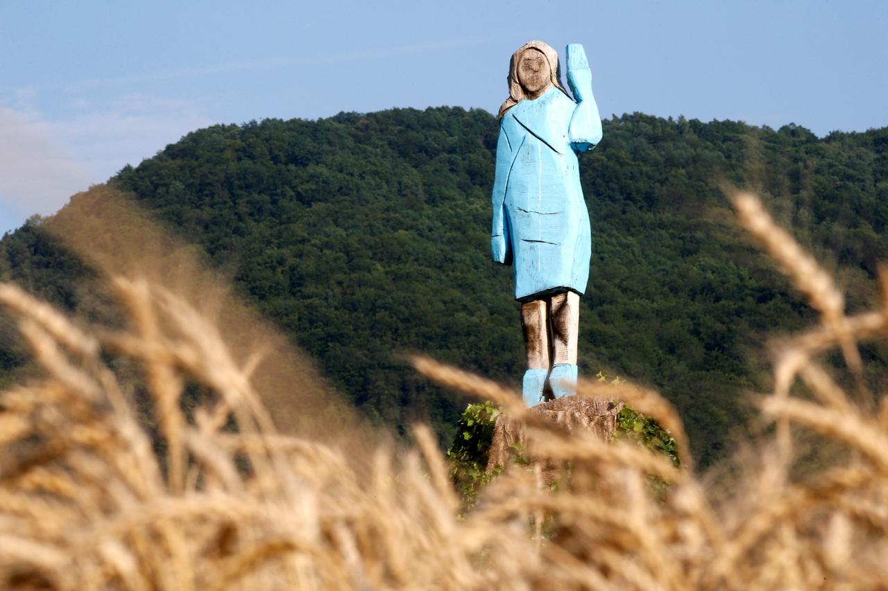 FILE PHOTO: Life-size wooden sculpture of U.S. first lady Melania Trump is officially unveiled in Rozno, near her hometown of Sevnica