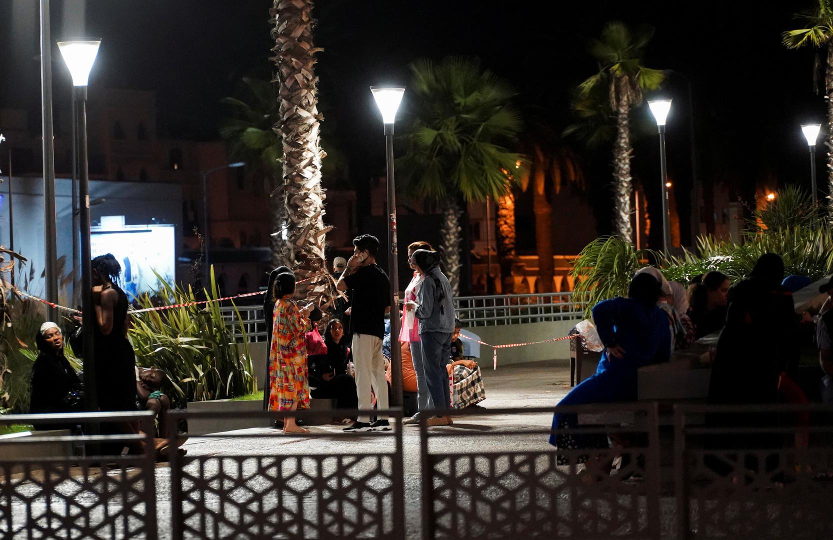 People gather on a street in Casablanca, following a powerful earthquake in Morocco, September 9, 2023. REUTERS/Abdelhak Balhaki Photo: ABDELHAK BALHAKI/REUTERS