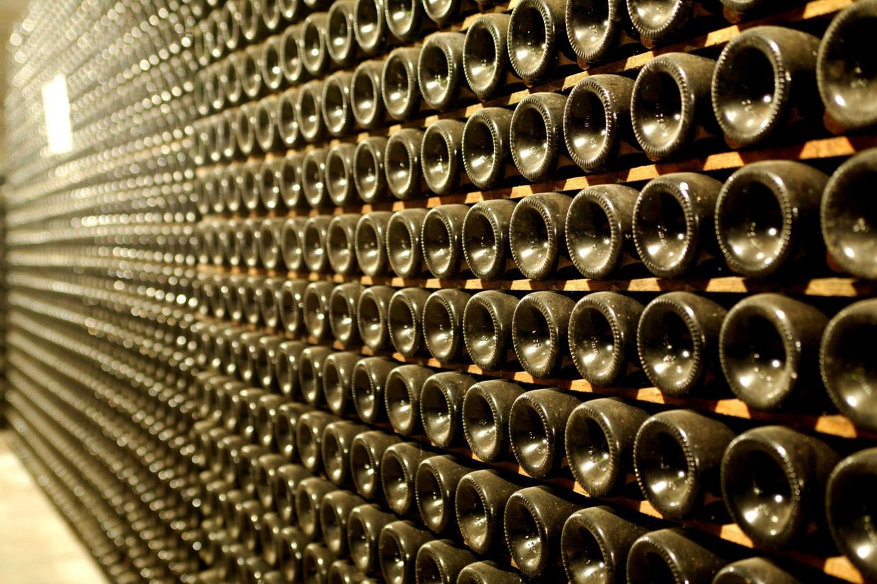 FILE PHOTO: Prosecco wine bottles are seen in a cellar in northern Italy