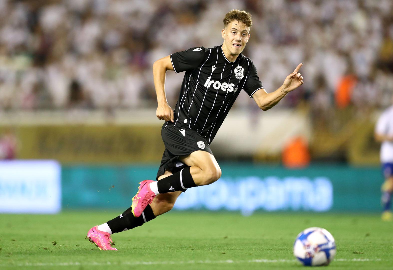 10.08.2023., stadion Poljud, Split - Prva utakmica 3. pretkola UEFA Konferencijske lige, HNK Hajduk - PAOK.  Ioannis Konstantelias Photo: Matija Habljak/PIXSELL