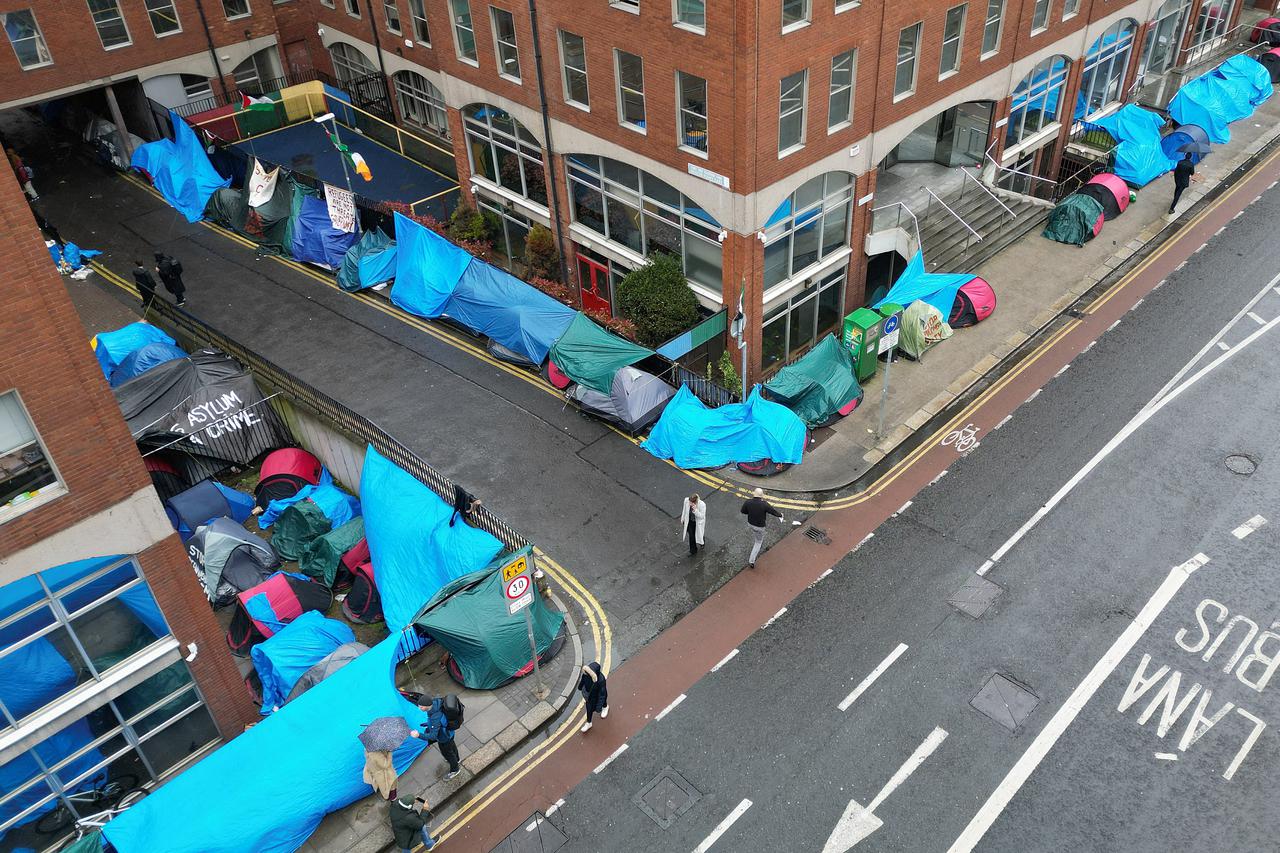 Asylum seekers camped outside the International Protection Office, in Dublin