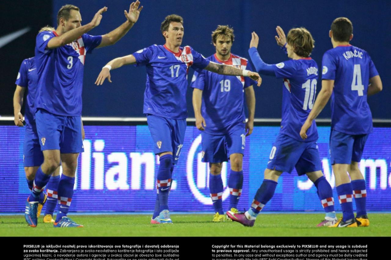 '22.03.2013., stadion u Maksimiru, Zagreb - Kvalifikacijska nogometna utakmica za Svjetsko prvenstvo 2014. u Brazilu, skupina A, Hrvatska - Srbija. Slavlje nakon pogotka Marija Mandzukica.  Photo: Gor