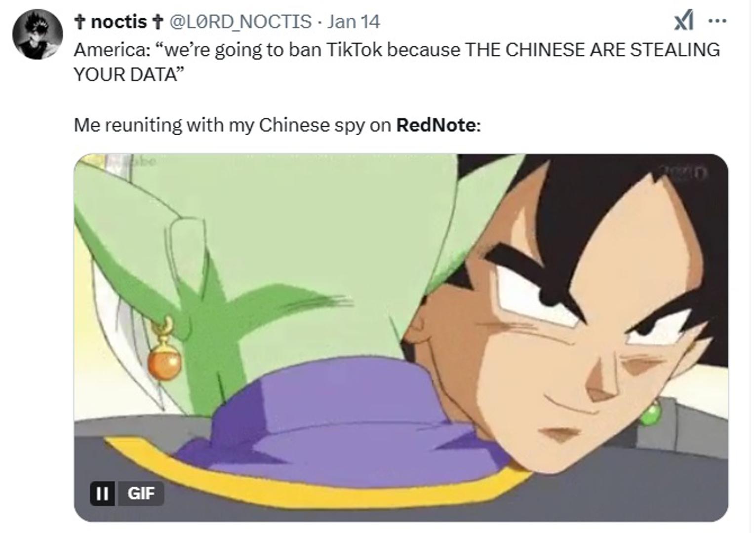 ''Amerika kaže da će zabraniti TikTok jer kradu naše podatke, a ja se ovako ponovno ujedinjujem sa svojim kineskim špijunom na REDNoteu:'', napisali su neki.