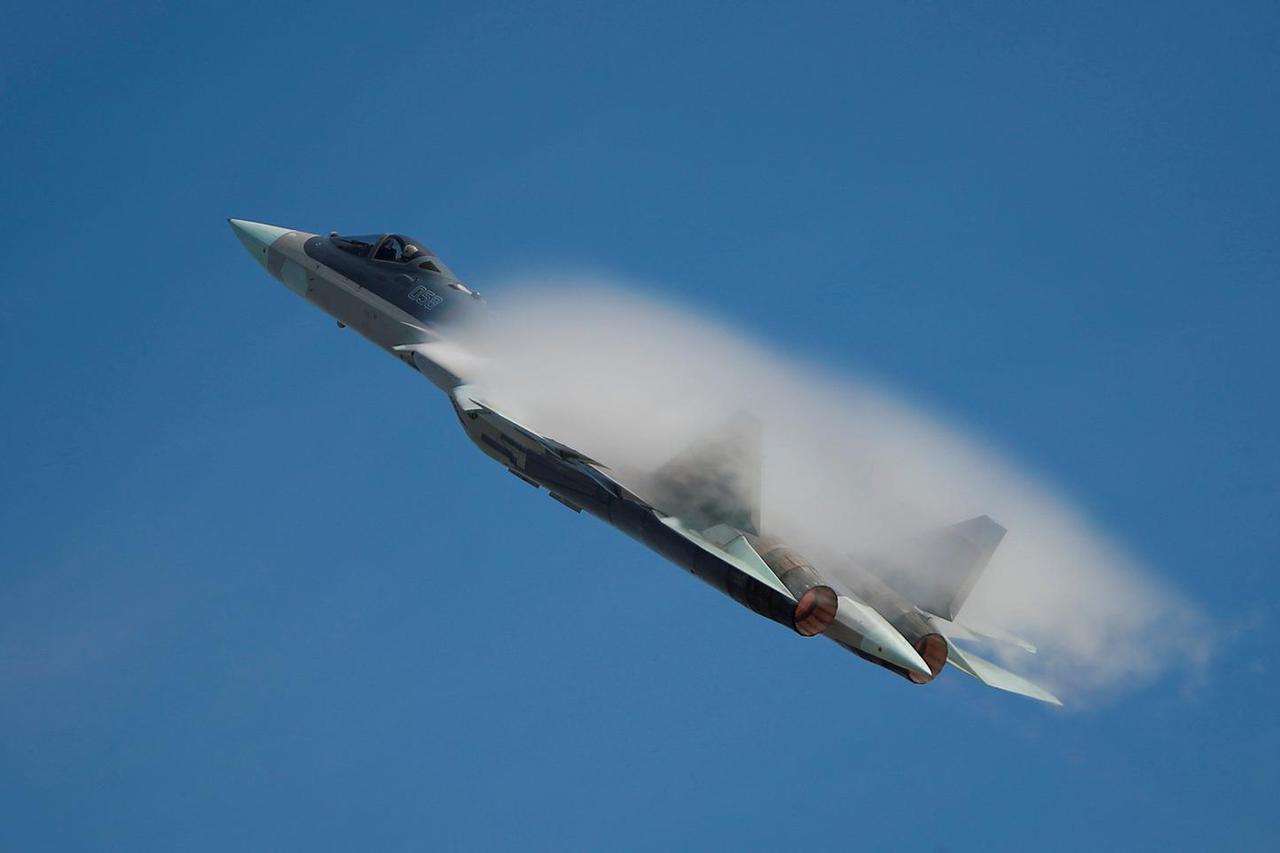 FILE PHOTO: Sukhoi Su-57 jet fighter performs during International military-technical forum "Army-2020" at Kubinka airbase