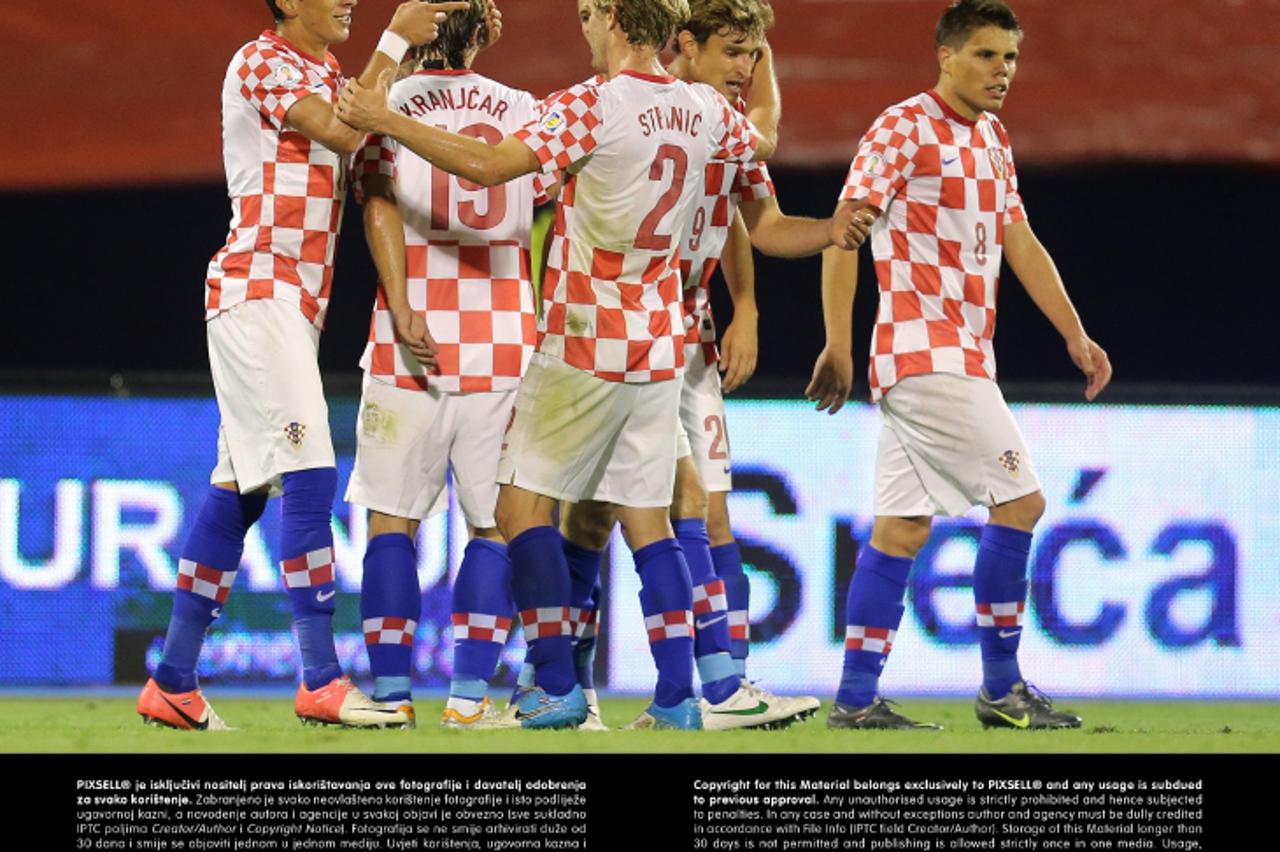 '07.09.2012., stadion u Maksimiru, Zagreb - Kvalifikacije za Svjetsko nogometno prvenstvo 2014., skupina A, Hrvatska - Makedonija. Mario Mandzukic, Niko Kranjcar, Ivan Strinic, Nikica Jelavic, Ognjen 