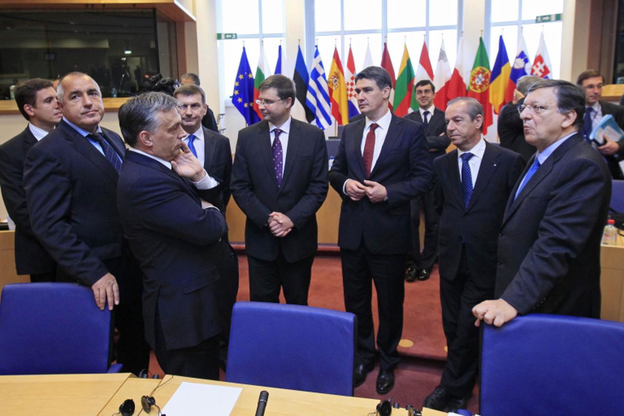 '(2nd L-R) Bulgaria's Prime Minister Boyko Borissov, Hungary's Prime Minister Viktor Orban, Estonia's Prime Minister Andrus Ansip, Latvia's Prime Minister Valdis Dombrovskis, Croatia's Prime Mini