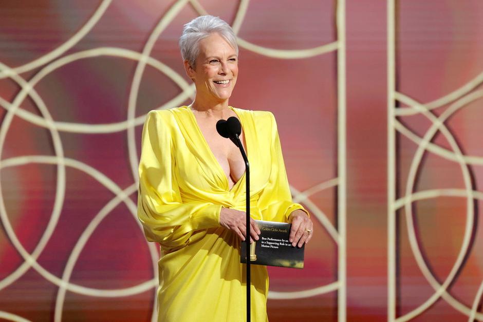 Jamie Lee Curtis presents an award in this handout photo from the 78th Annual Golden Globe Awards in Beverly Hills