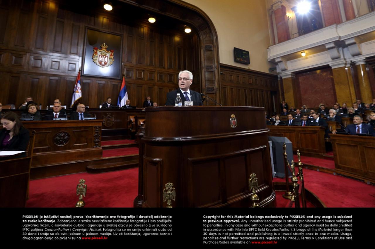 '16.10.2013., Beograd, Srbija - Prvi sluzbeni posjet Ive Josipovica Srbiji. Predsjednik Republike Hrvatske Ive Josipovic odrzao je govor u Domu Narodne skupstine Srbije. Josipovic je prvi hrvatski pre