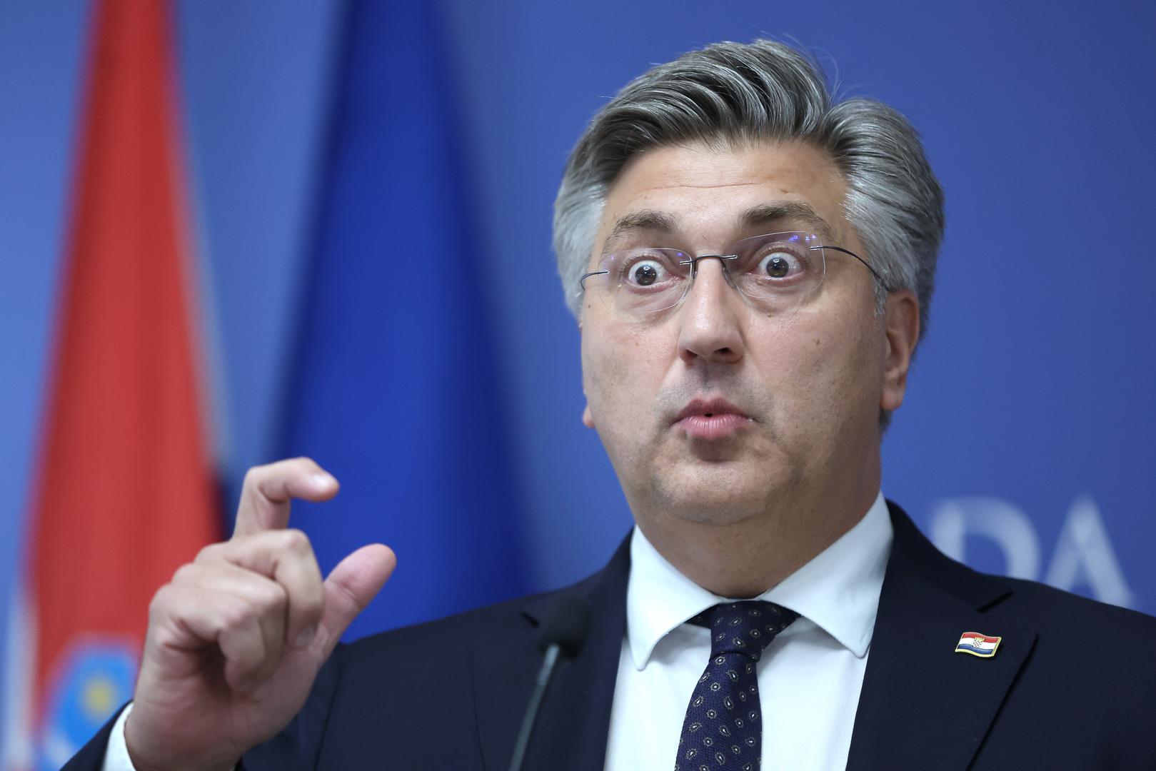 10.10.2023., Zagreb - Banski dvori. Izjava predsjednika Vlade Andreja Plenkovica nakon sastanka parlamentarne vecine. Photo: Sanjin Strukic/PIXSELL