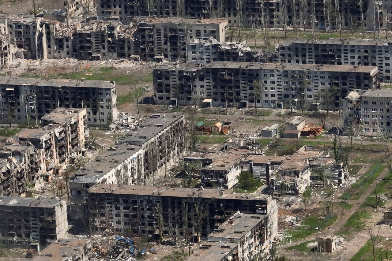 FILE PHOTO: Aerial view of ruined Bakhmut