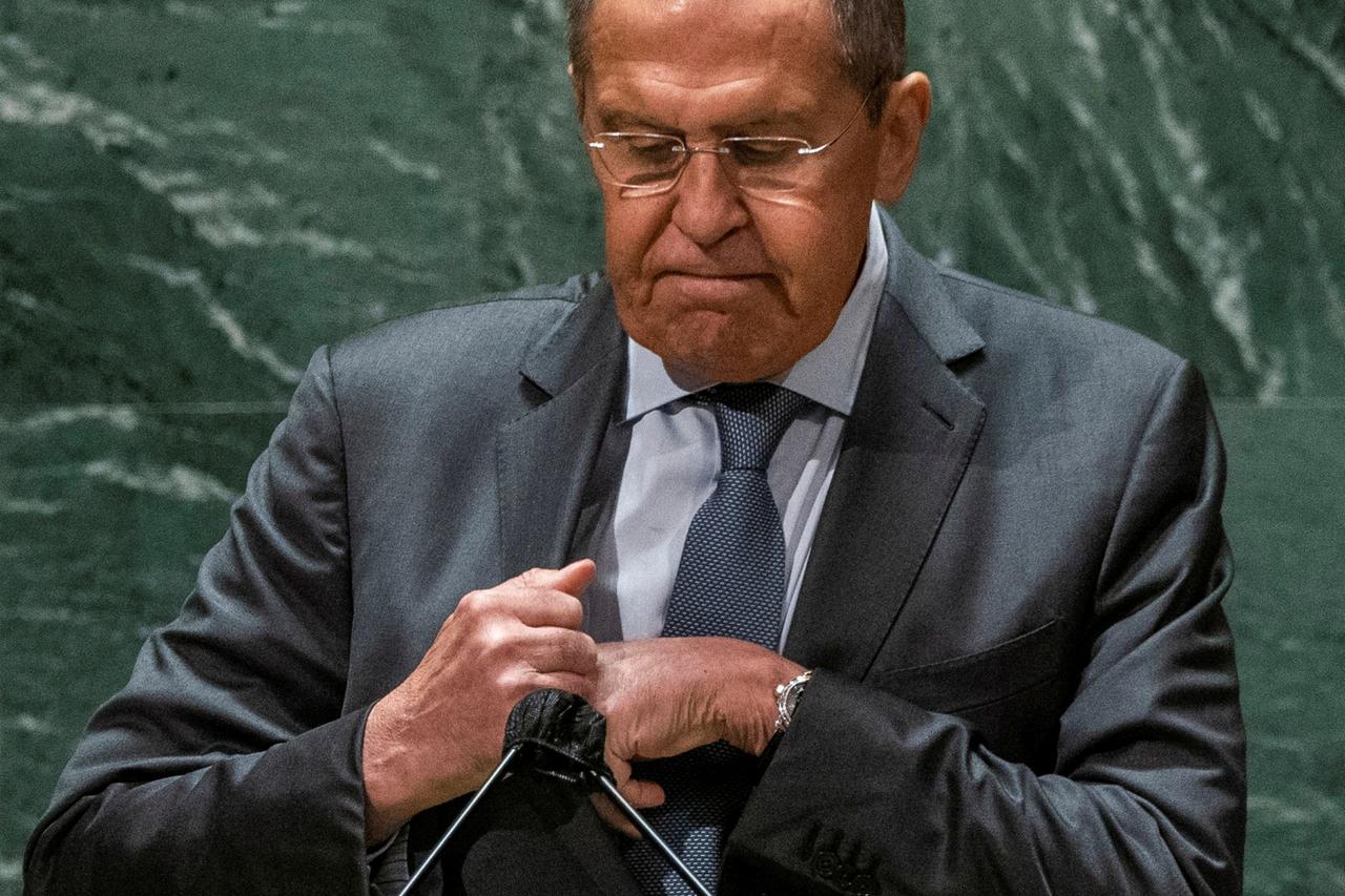 FILE PHOTO: Russia's Foreign Minister Sergei Lavrov addresses the 76th Session of the U.N. General Assembly in New York City