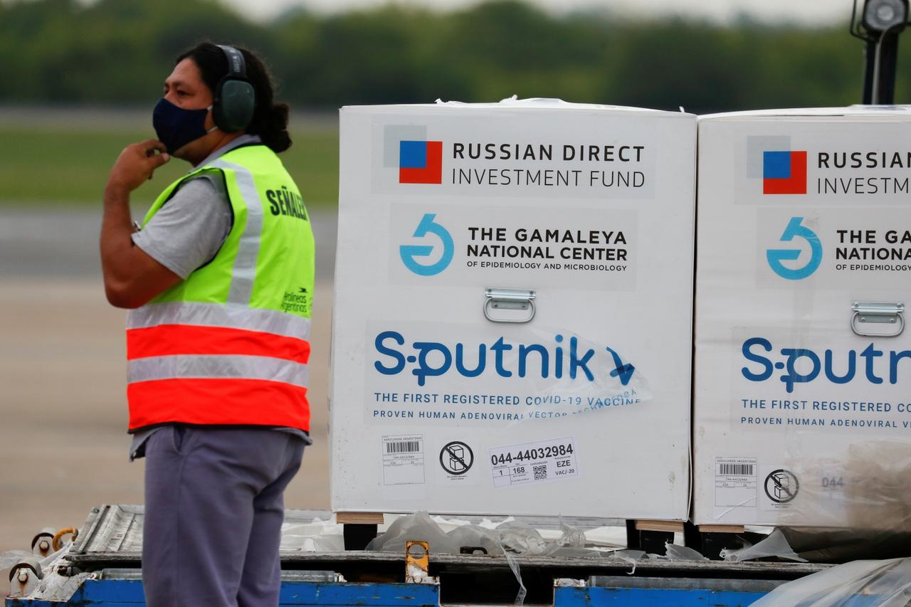 FILE PHOTO: A shipment of doses of Russia's Sputnik V (Gam-COVID-Vac) vaccine is seen after arriving at Ezeiza International Airport, in Buenos Aires