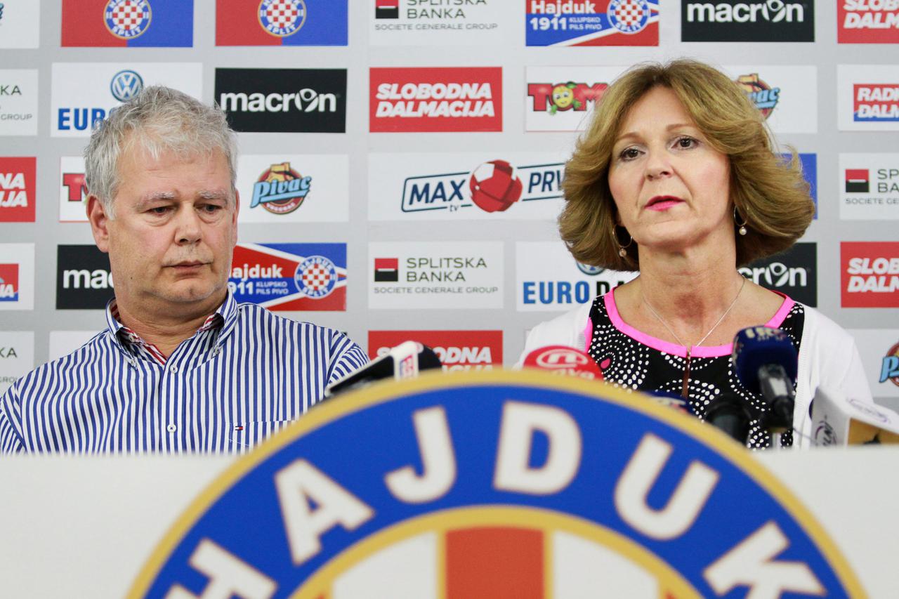 22.07.2014., Split - Konferencija za medije celnih ljudi HNK Hajduk na kojemu su dali priopcenje o sudjenju na utakmici protiv Istre. Marin Brbic, Branka Ramljak. Photo: Ivana Ivanovic/PIXSELL