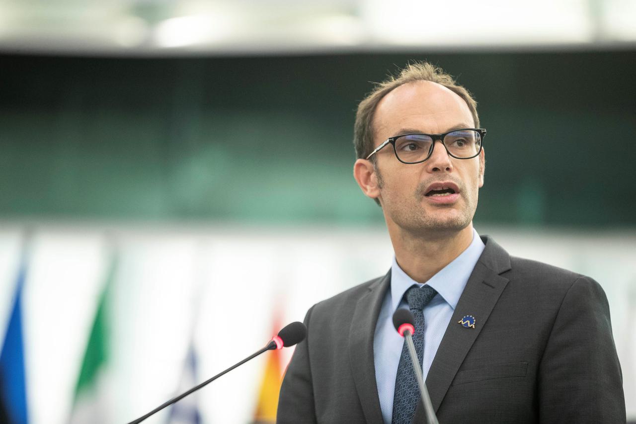 Slovenia's Foreign Minister Anze Logar delivers his speech about the pandoras papers and the implications on the efforts to combat money laundering, tax evasion and avoidance at the European Parliament, in Strasbourg