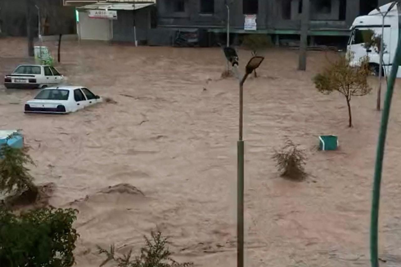 General view shows a flooded street in Sanliurfa